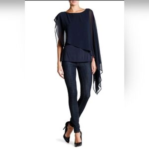 HAUTE HIPPIE Woven Asymmetric Overlay Blouse Sz S